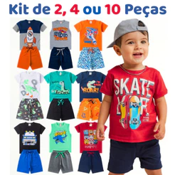Kit de 2, 4 ou 10 Peças de Roupa Infantil Menino Verão Conjunto Criança Masculino Premium