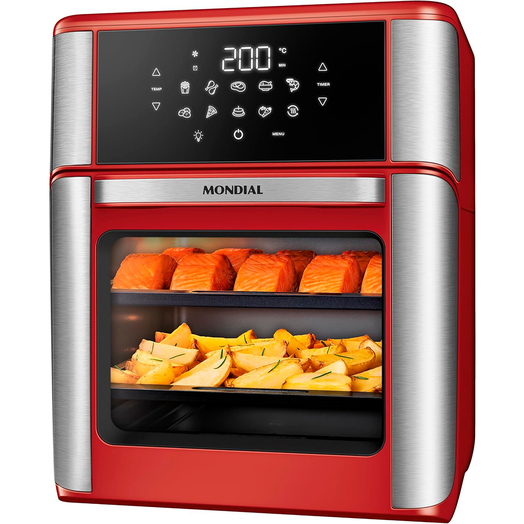 AIR FRYER FORNO OVEN MONDIAL 12L AFON-12L-RI (220V) 2200W VERMELHO/INOX | PAINEL DIGITAL 10 FUNÇÕES em Oferta na Shopee