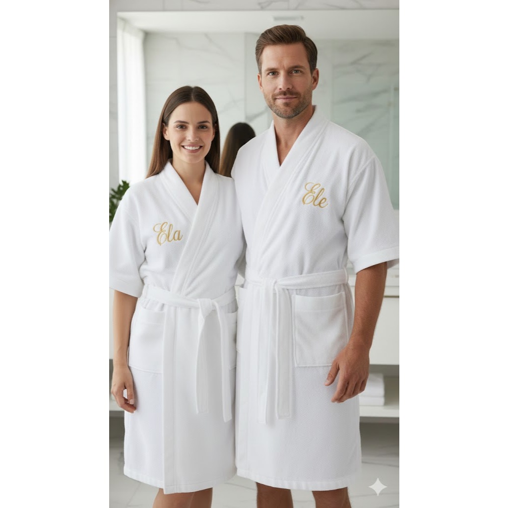 Roupão Atoalhado Adulto Unissex Tema Ele Ou Ela