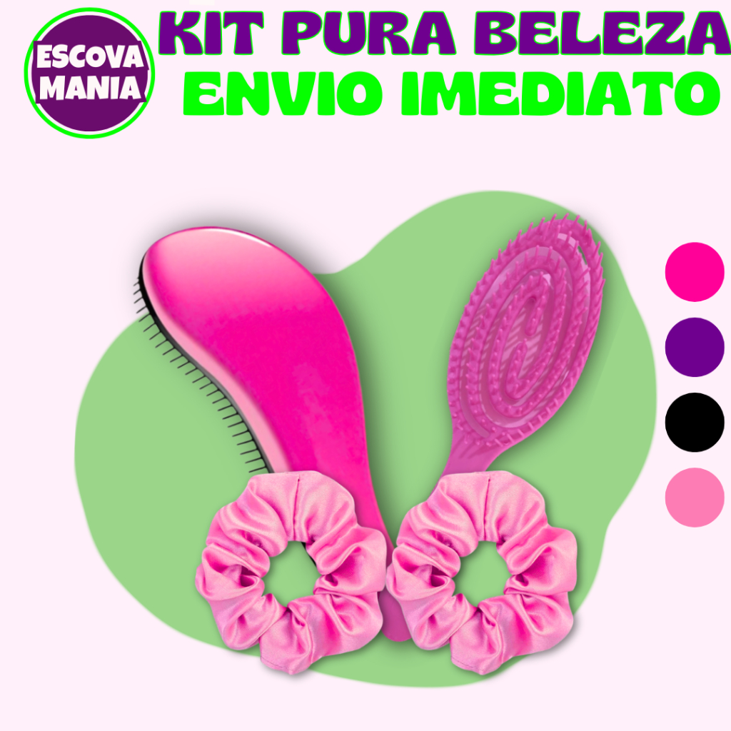 Kit Pura Beleza 3 Itens- Escova Mágica + Escova Oval + 1 Xuxinha De Cetim - Anti Frizz - De Desembaraçar Cabelo em Oferta na Shopee