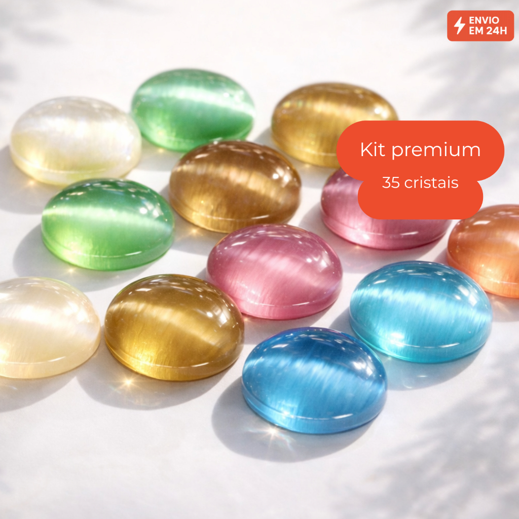 Cristal 7 Chakras – 35 Pedras 15 mm | Energia & Proteção Vibracional & Fengshui Efeito Olho de Gato