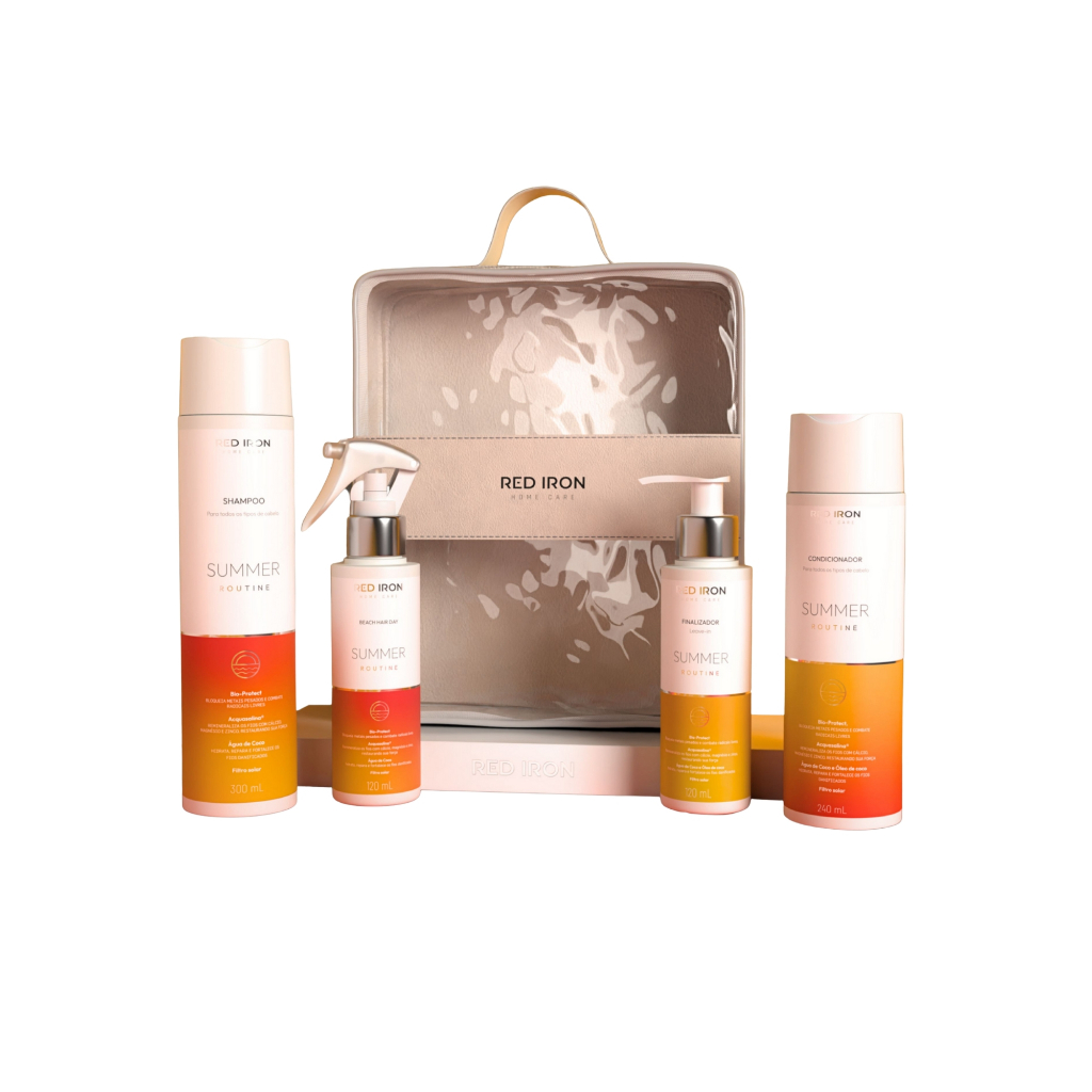 ✨Kit Red Iron Praia e Piscina Shampoo 300ml Condicionador 250ml Leave in 120ml Beach Hair Day 120ml