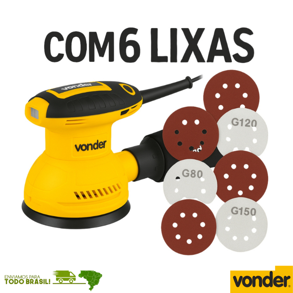 Imagem Lixadeira Roto Orbital 5 Polegadas 350W LRV355 Com Lixas E Coletor De Pó Vonder