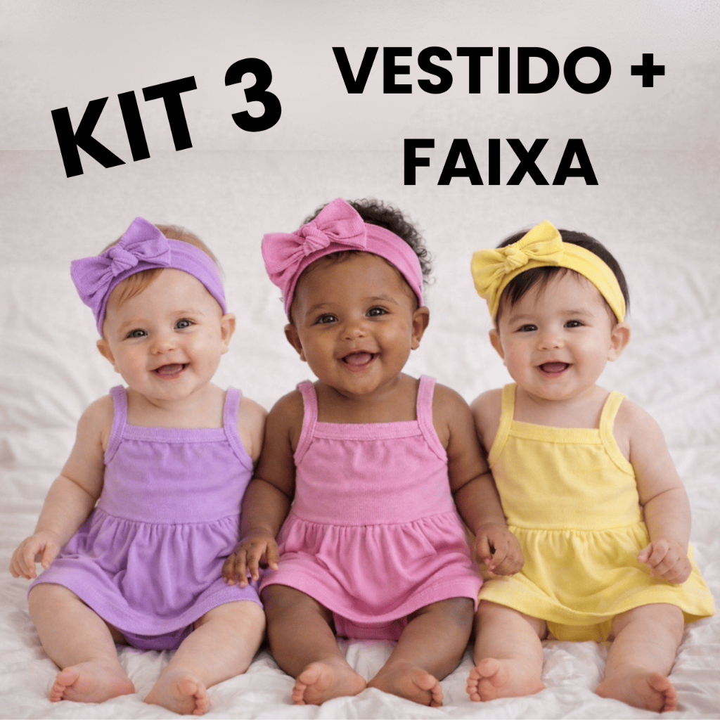 Kit 3 Body Vestido Bebe com Faixa Verão Menina Canelado Roupa Infantil
