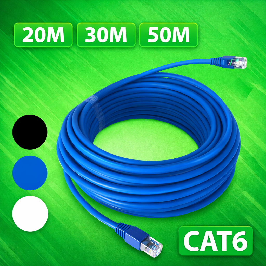 Cabo de Rede Cat6 20/30/50 Metros Crimpado com Conector RJ45 Blindado para Internet Gigabit Cabo de Rede Cat6 20/30/50 Metros Crimpado com Conector RJ45 Blindado para Internet Gigabit