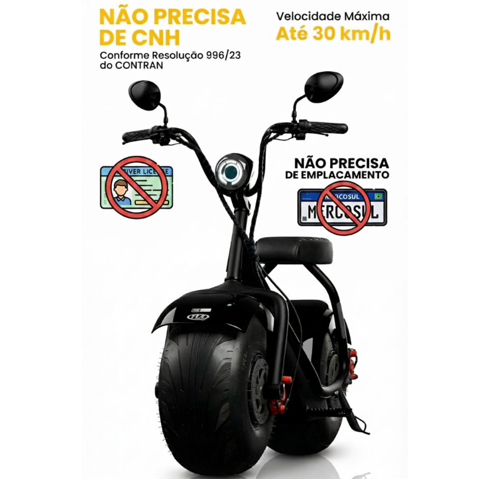 Scooter Moto Eletrica Sem CNH TUI Pop 1000W Preta (Bivolt) LED Bateria de 60V