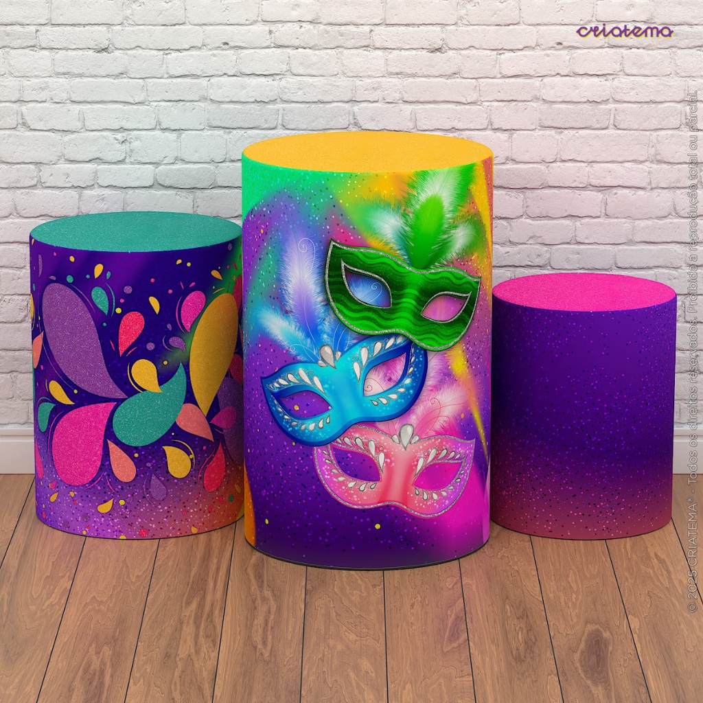 Capa Cilindro Carnaval 3d Trio Veste Fácil Com Elástico Sublimado Em Tecido em Oferta na Shopee