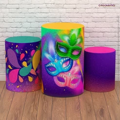 Capa Cilindro Carnaval 3d Trio Veste Fácil Com Elástico Sublimado Em Tecido