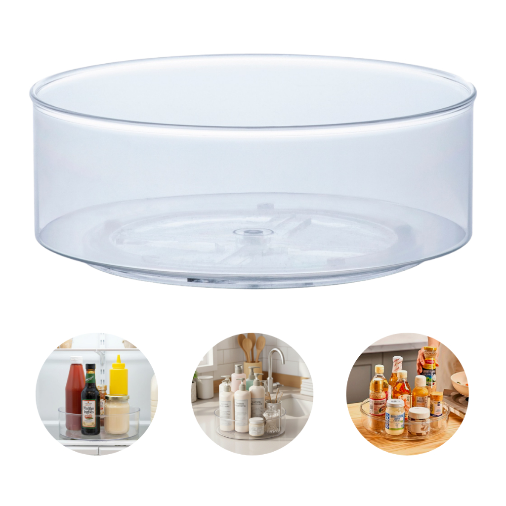 Organizador de Cozinha Pia Despensa Armário Banheiro Maquiagem Redondo Giratório 23Cm Transparente em Oferta na Shopee