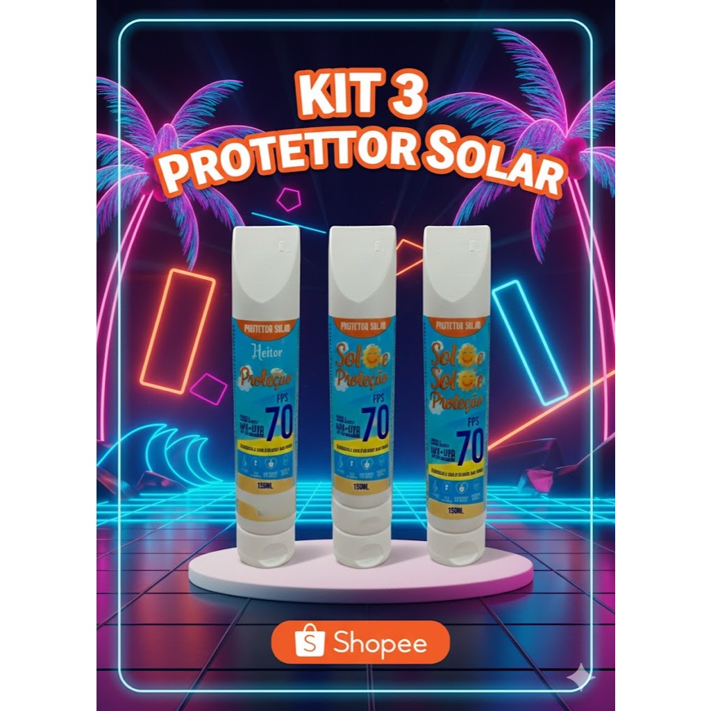 Kit 3 Protetor Solar 150ml, Fps 70 Facial e Corporal, Protege e hidrata sua pele