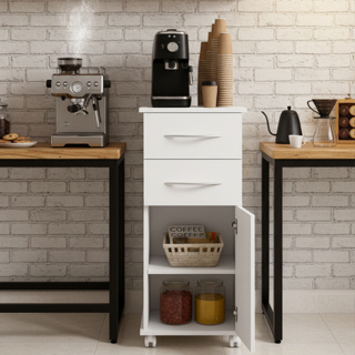 Armário Multiuso Com Gavetas e Porta Branco Com Rodízios em Oferta na Shopee