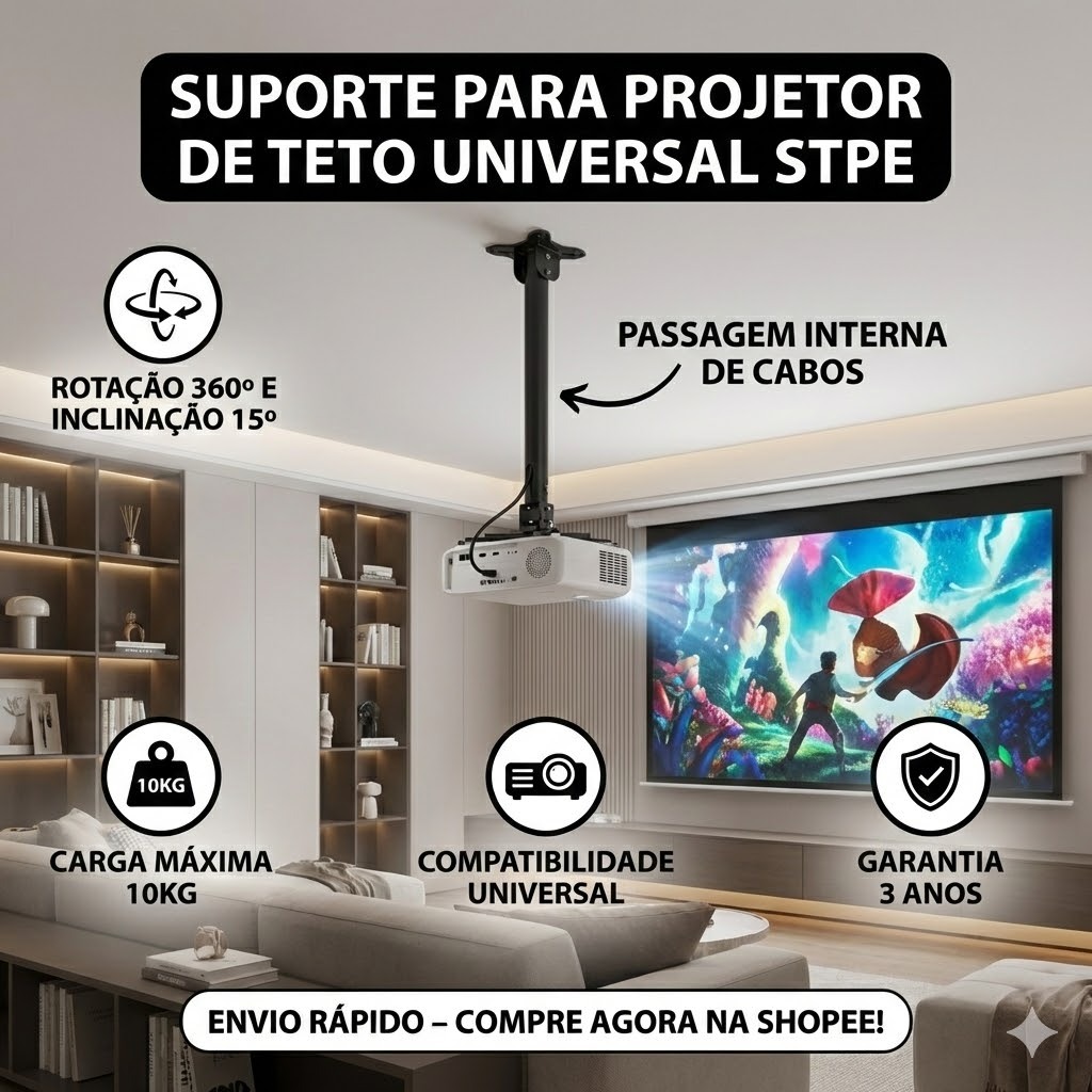 SUPORTE PARA PROJETOR DE TETO AJUSTAVEL – REFORÇADO PRONTA ENTREGA