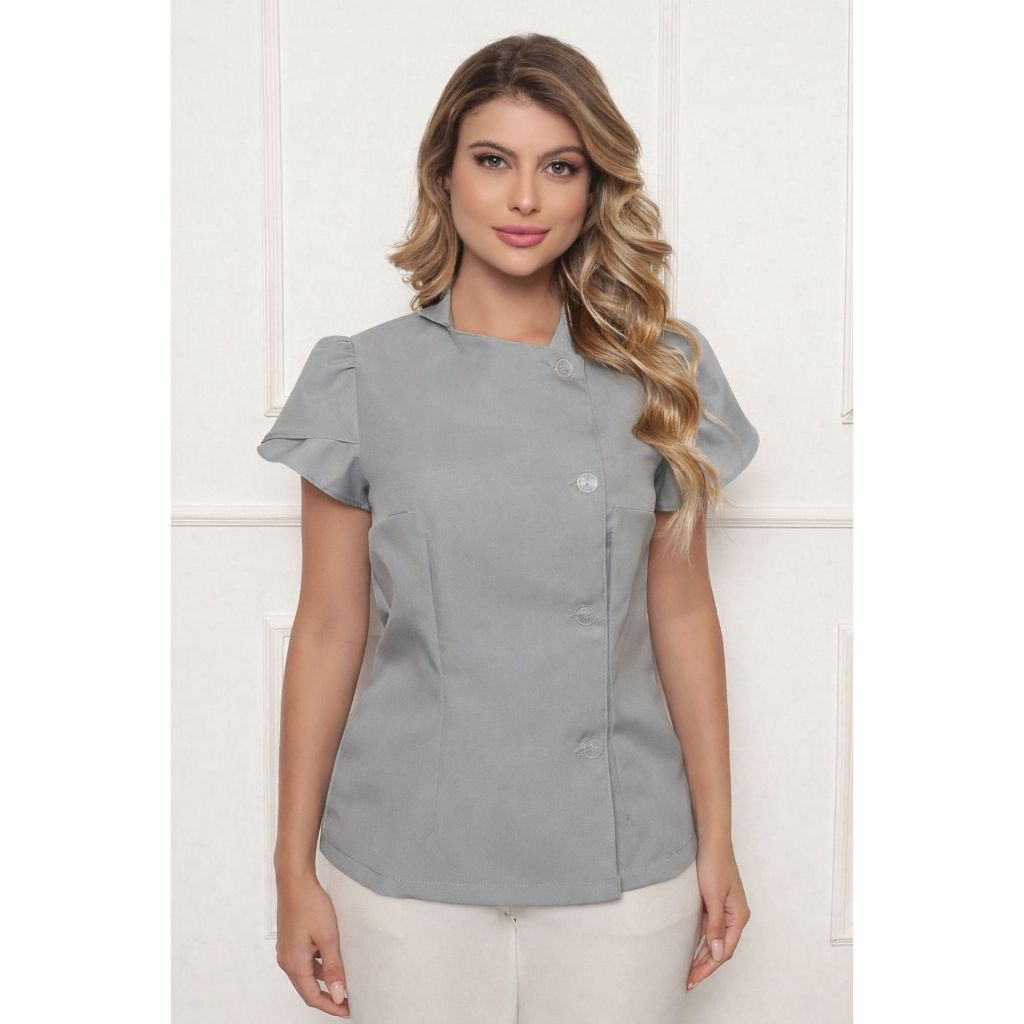 Dolma Chef Feminina Manga Curta Luísa Cinza Uniformes Elia