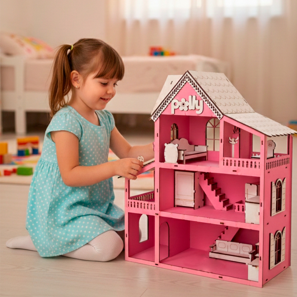 Casa De Boneca Rosa Mdf Kit 30 Moveis Casinha Decorada Infantil em Oferta na Shopee