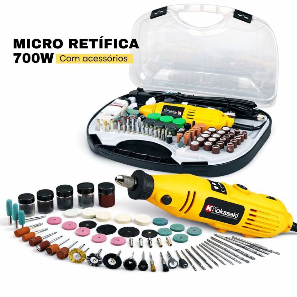Kit Micro Retifica Profissional 210pçs 700w Nakasaki Com Maleta + Extensor Multifunções Lixadeira