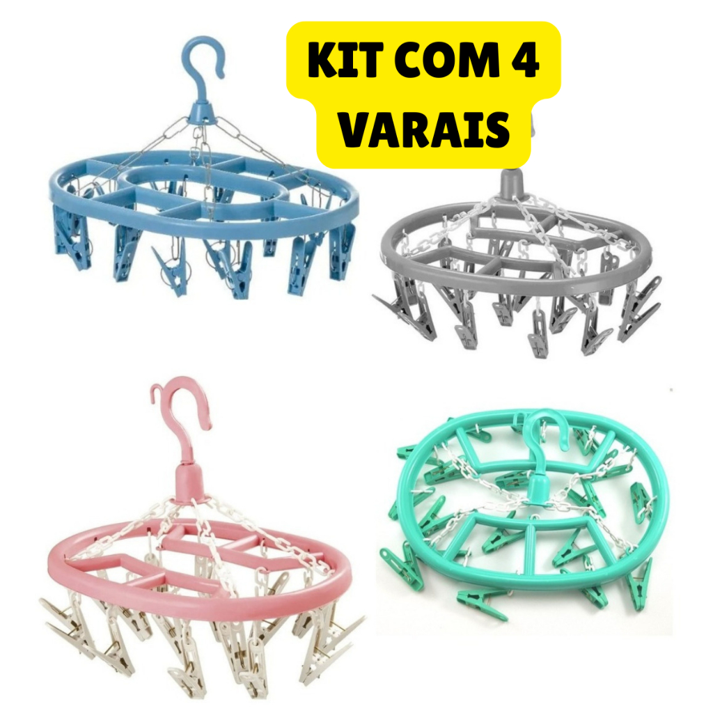 KIT com 4 Varal Roupa Íntima Multiuso Com 18 Prendedores Para Calcinha Cueca Sutiã Biquíni Meias Lavanderia