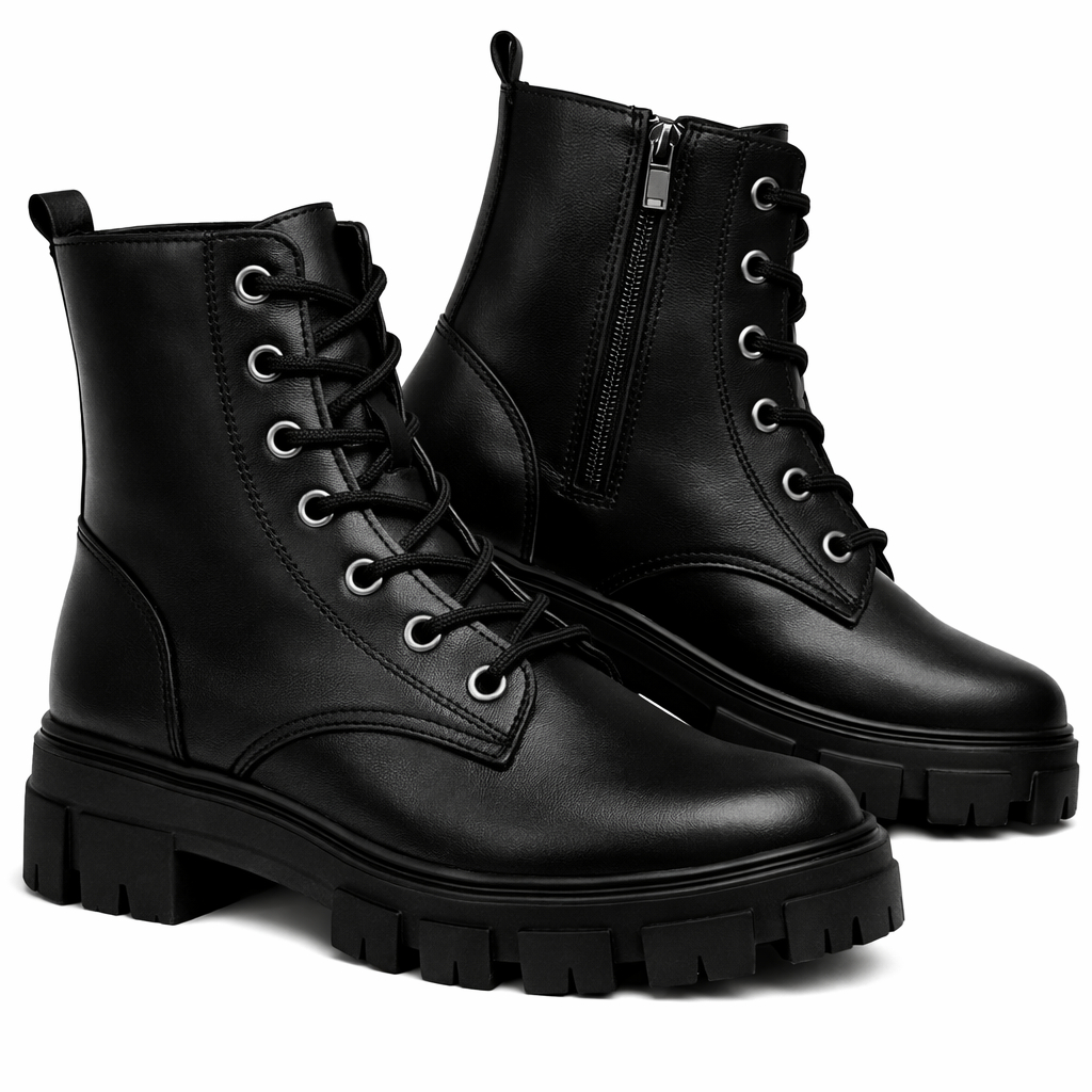 Bota Coturno Feminina Casual Tratorada Preta