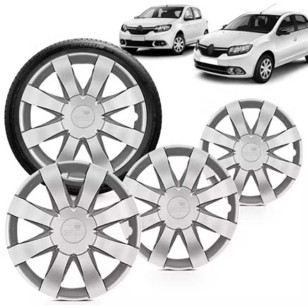 Jogo 4 Calotas  Sandero/Logan 2015/16 Aro 15 Calota De Roda Calota Automotiva Acessorio Para Carro
