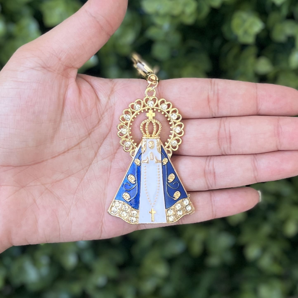 Chaveiro Nossa Senhora Aparecida Branco e Azul em Oferta na Shopee