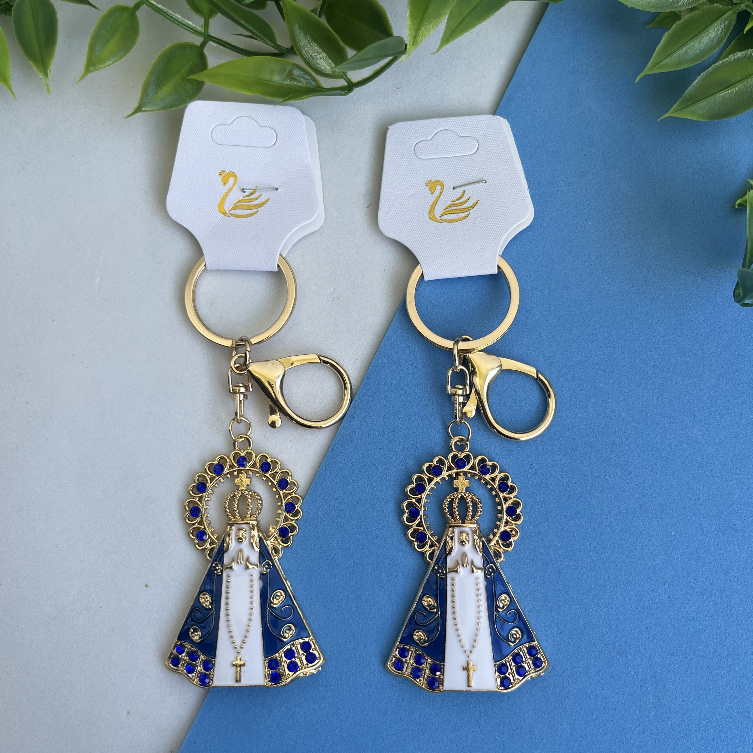 KIT 2 CHAVEIROS NOSSA SENHORA APARECIDA METAL BRANCO em Oferta na Shopee