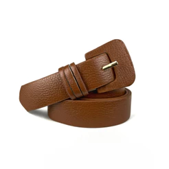 Cinto Feminino em Couro Legítimo Fivela Quadrada Encapada Raquel Casual Grosso Largura 2,5 cm