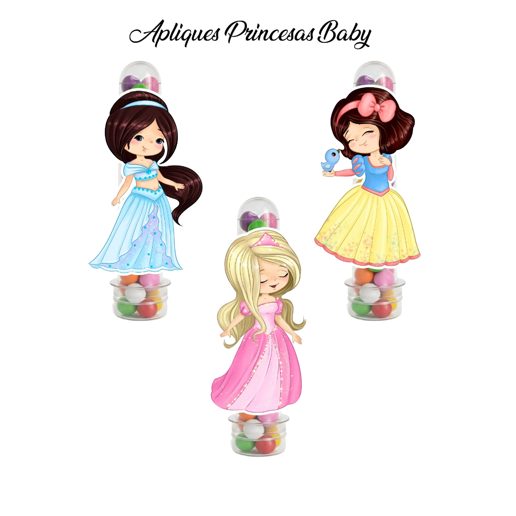APLIQUES TUBETES 3D PERSONALIZADO PRINCESAS BABY -LEMBRANCINHAS PERSONALIZADA-QUALQUER TEMA