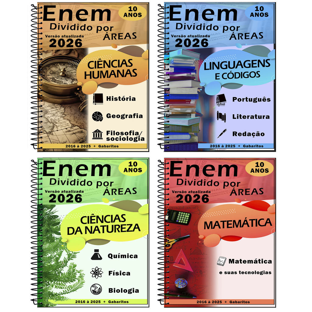 Kit Enem completo por áreas - Matemática, natureza, linguagens e humanas em Oferta na Shopee