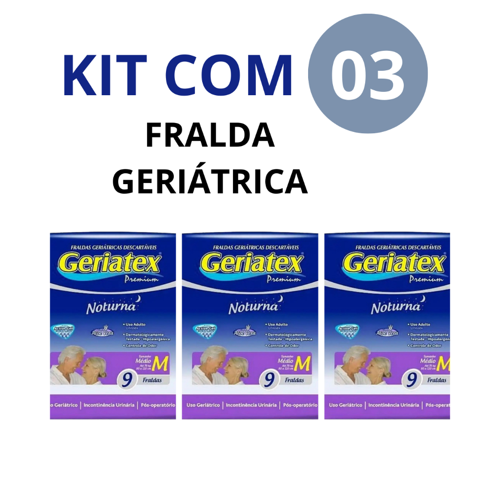 Fralda Adulto Geriátrica Geriatex Premium Noturna M Incontinência Urinária Promoção 3 uni