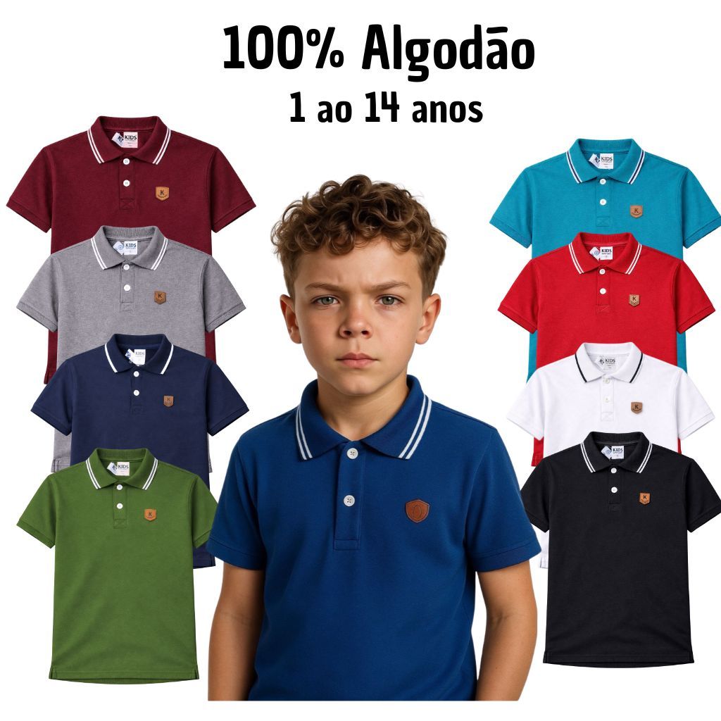 Camiseta Polo Menino 100% Algodão Masculina Para Criança De 1 A 14 Anos em Oferta na Shopee