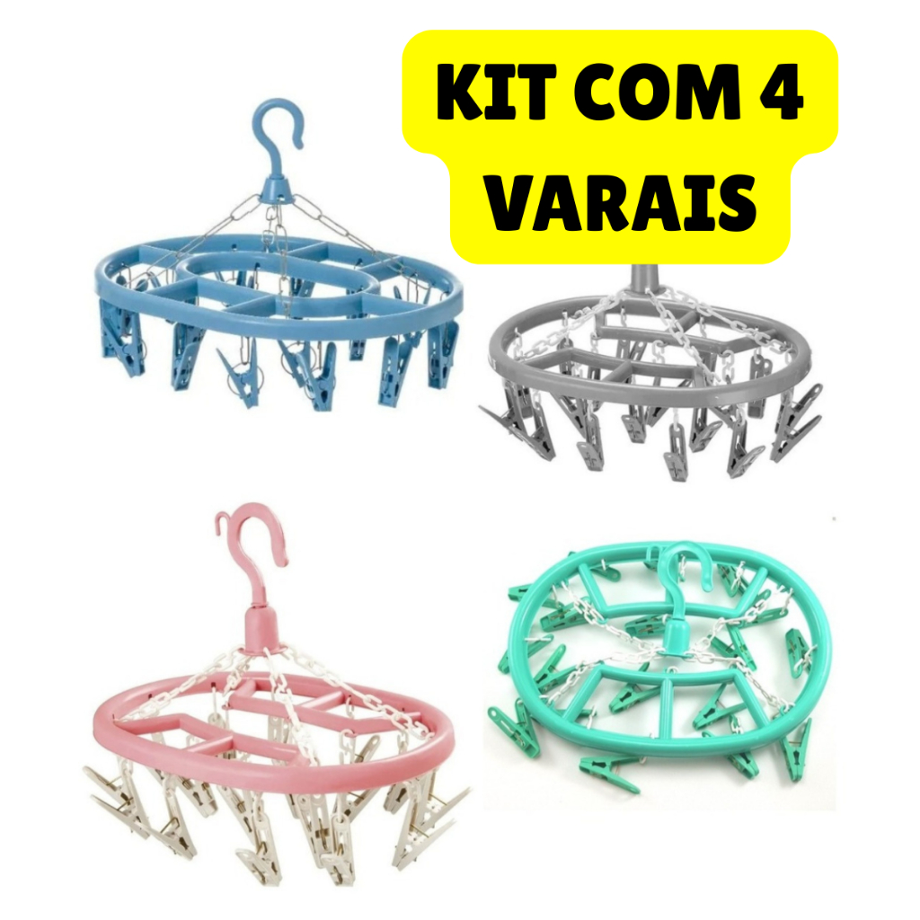 KIT com 4 Varal Para Lingerie E Roupa Íntima 18 Prendedores Multiuso Lavanderia