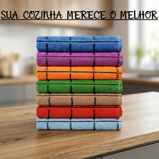 Kit Toalha de Copa Atoalhado Felpudo Xadrez 100% Algodão Cozinha em Oferta na Shopee