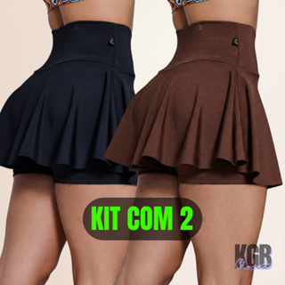 KIT Short Saia Academia Fitness Cintura Alta tapa Bumbum Bailarina Rodado Suplex Premium em Oferta na Shopee