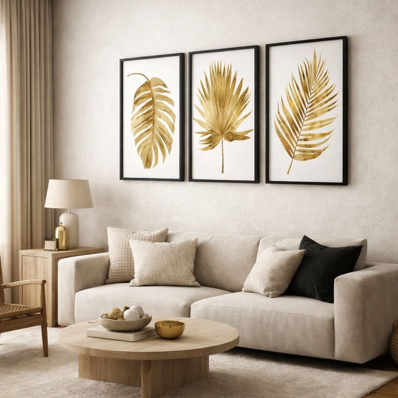 Quadros Decorativos Para Sala Modernos Com Moldura 40x60 Folhagem Dourada Quarto Escritório Grande