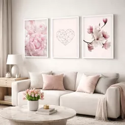 Conjunto 3 Quadros Decorativos Flores Moldura e Vidro Sala Quarto Floral