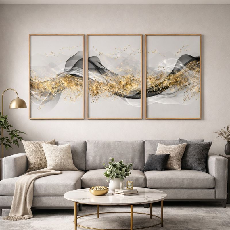 Kit 3 Quadros Decorativos Para Sala Grande 50x70 Com Moldura Moderno