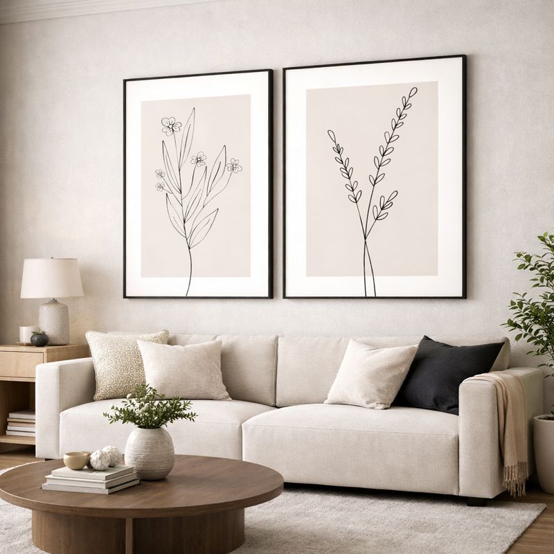 Kit Quadros Decorativos 50x70 Com Moldura Folhagem Minimalista Grande Sala