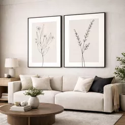 Kit Quadros Decorativos 50x70 Com Moldura Folhagem Minimalista Grande Sala
