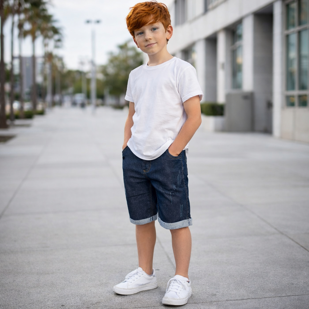 Bermuda Jeans Masculina Adolescente Regulador Cós e Bolsos Elastano