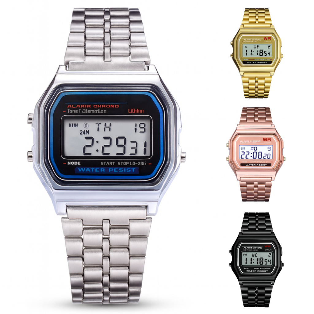 Relógio Feminino Digital Vintage Masculino Prata Dourado LED Quartzo Elegante Unissex Retrô em Oferta na Shopee