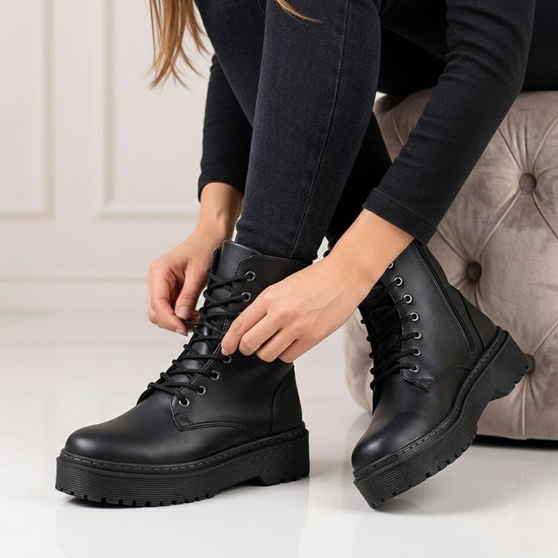 Bota Coturno Feminino Blogueira Plataforma Lisa e Tratorada