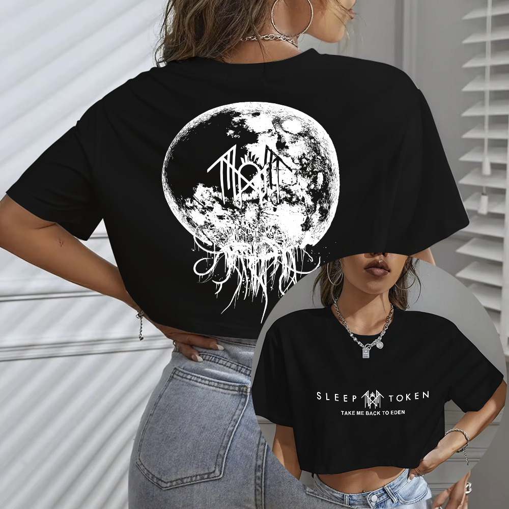 Blusa Cropped Oversized Feminino Sleep Token Take Me Back to Eden Terceiro Álbum Moon Banda de Rock Algodão