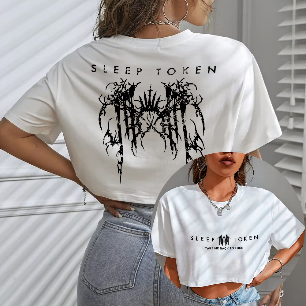 Blusa Cropped Oversized Sleep Token Banda de Rock Take Me to Eden Moon Terceiro Álbum Algodão StreetWear
