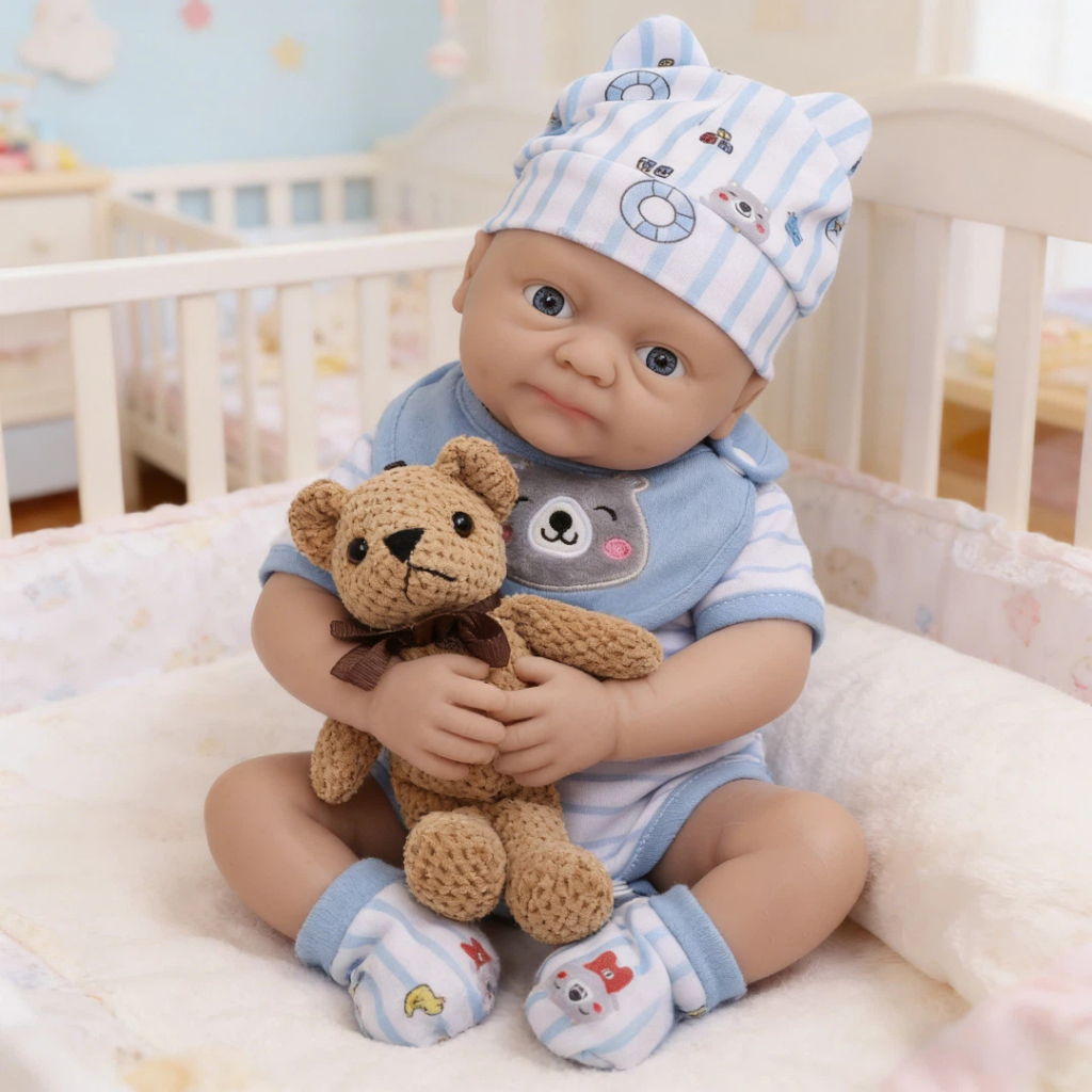 Boneca Reborn Bebê 40cm Menino Silicone Solido Olho Azul Brastoy em Oferta na Shopee