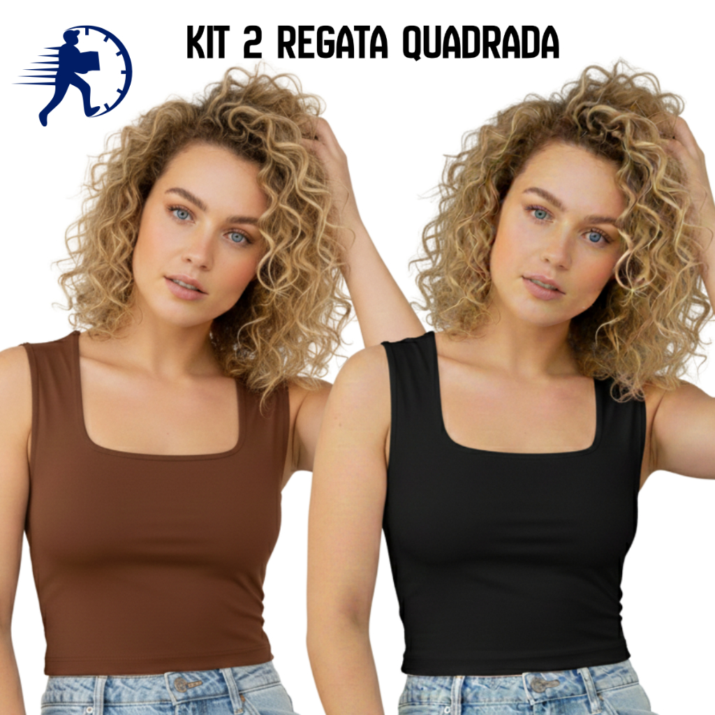 Kit 2 Regata Quadrada Tamanho UNICO P ao G Feminina Em Suplex Moda Casual Gringa Festas Todas as Estações em Oferta na Shopee