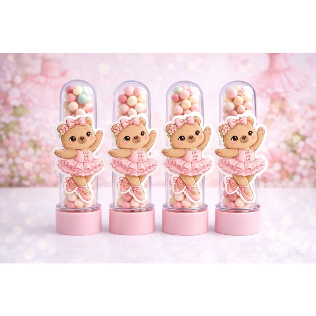 Kit Apliques Personalizados para Tubete 13cm tema Ursinha bailarina Lembrancinha de Festa Infantil NÃO ACOMPANHA TUBETE-