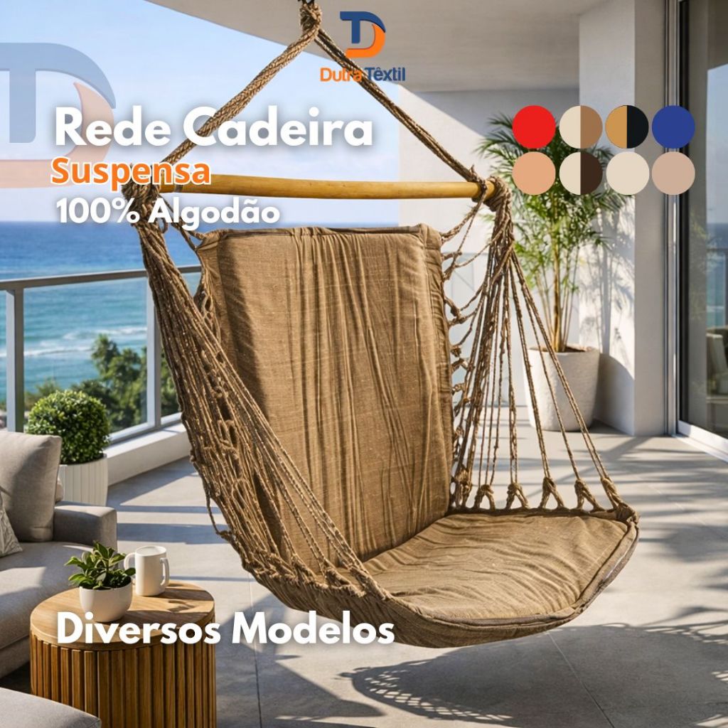 Rede Cadeira Balanço de Teto Suspensa 100% Algodão Descanso Várias Cores