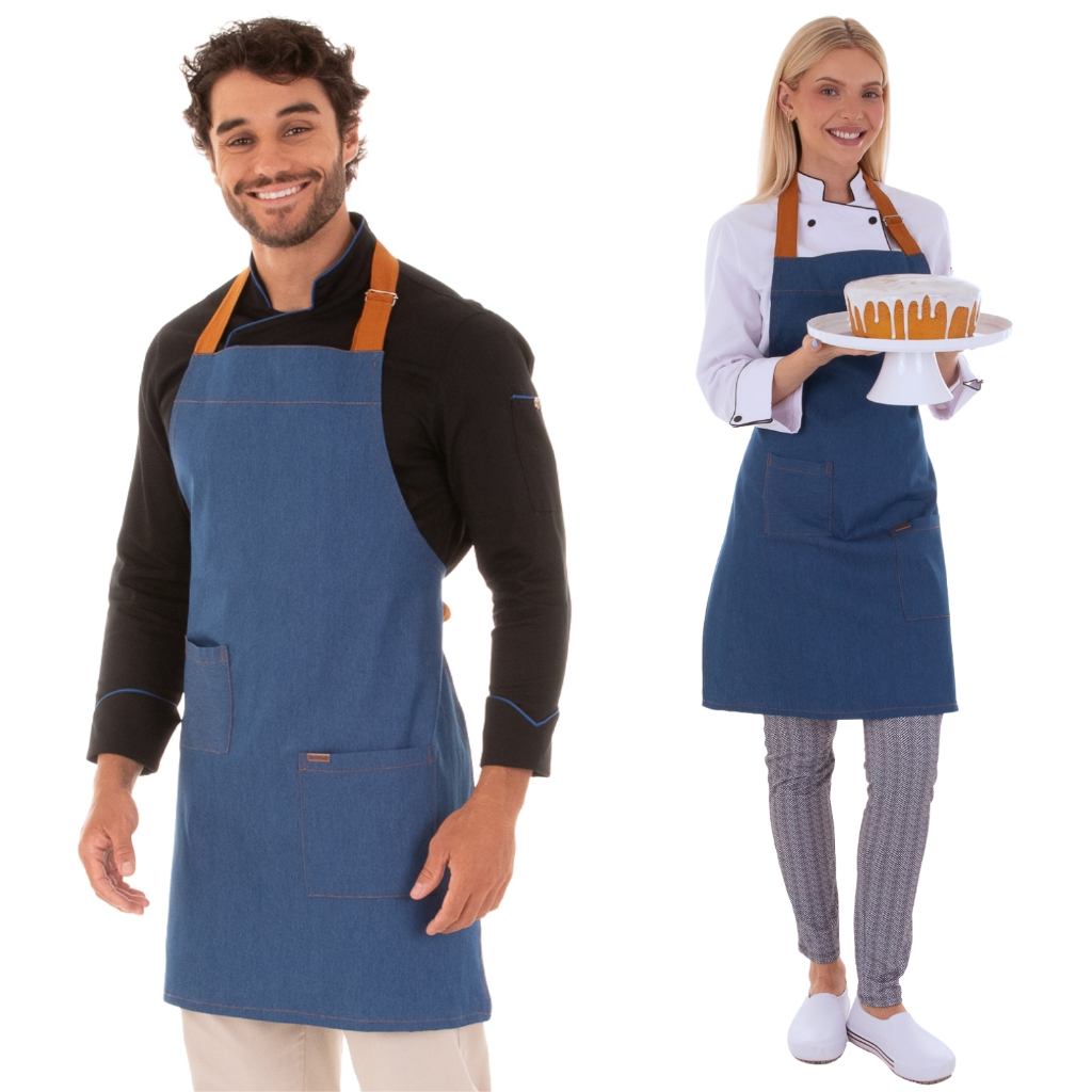 Avental Chef De Cozinha Unissex Corpo Inteiro Jeans Azul Claro Uniforme Cozinheiro Restaurante Padaria Pizzaria Dr Chef