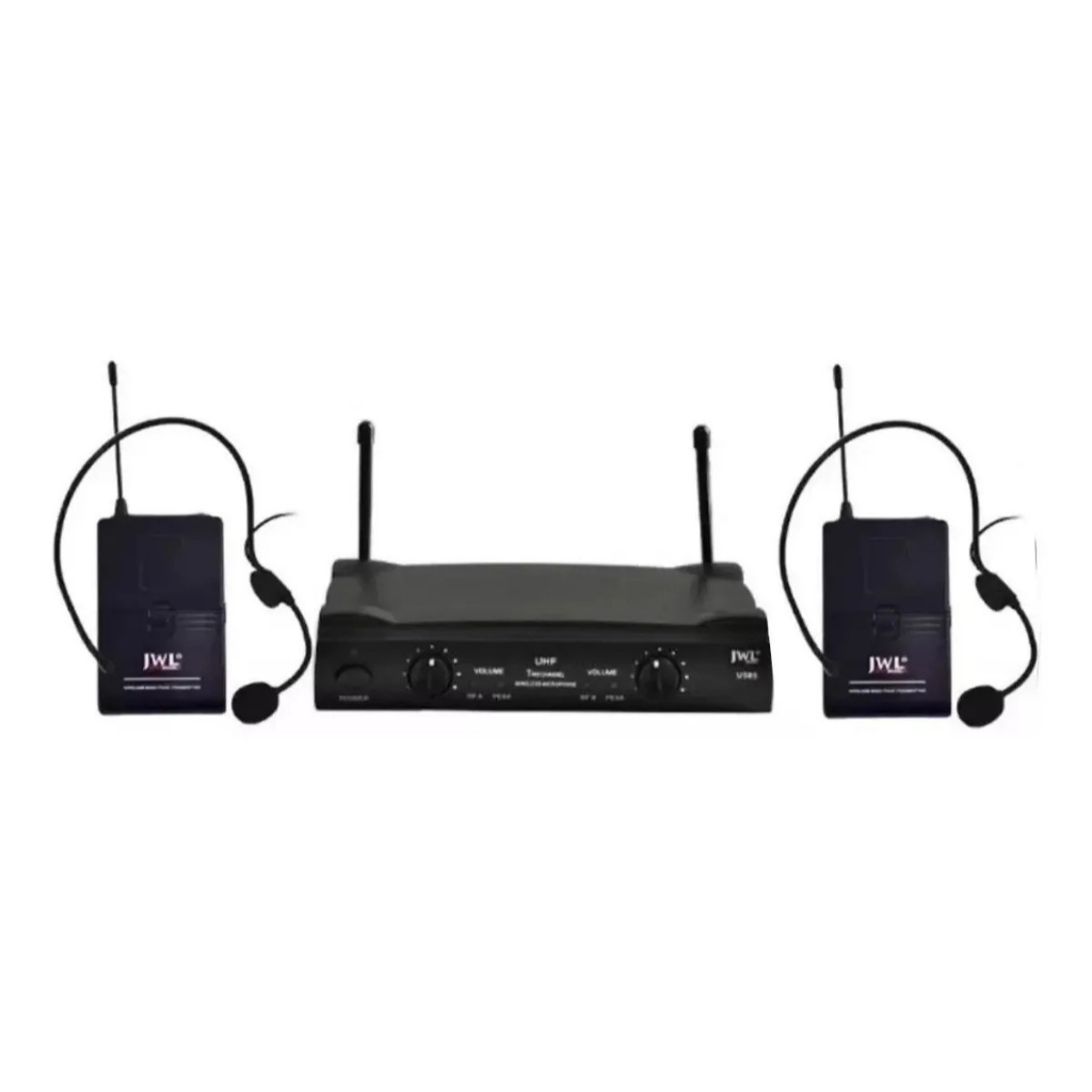 Microfone Profissional JWL U-585HH,  Sem Fio Duplo Headset, Indicado para Igreja, Palco, Banda, Estudio