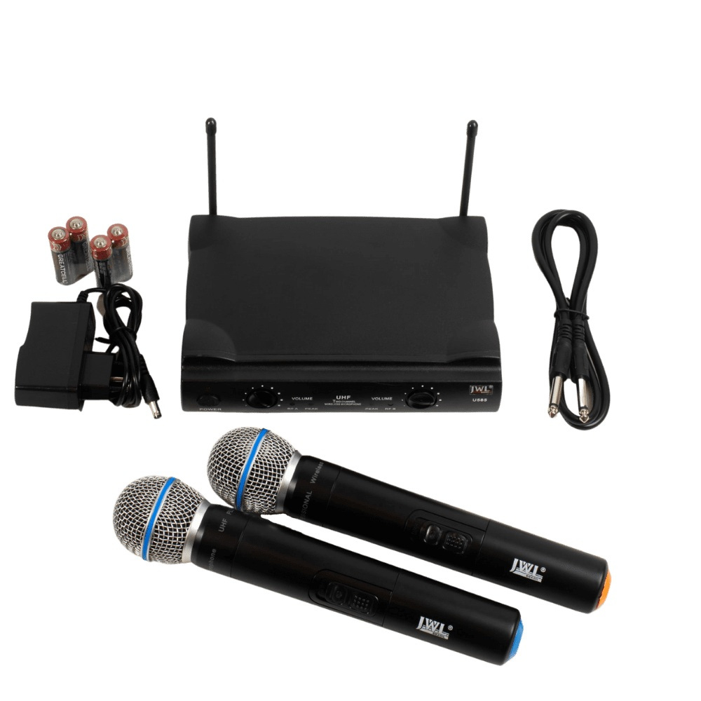 Microfone Profissional Sem fio Duplo JWL U-585 para Igreja, Estudio, Banda, Palco, Convensões, Palestras, Reuniões
