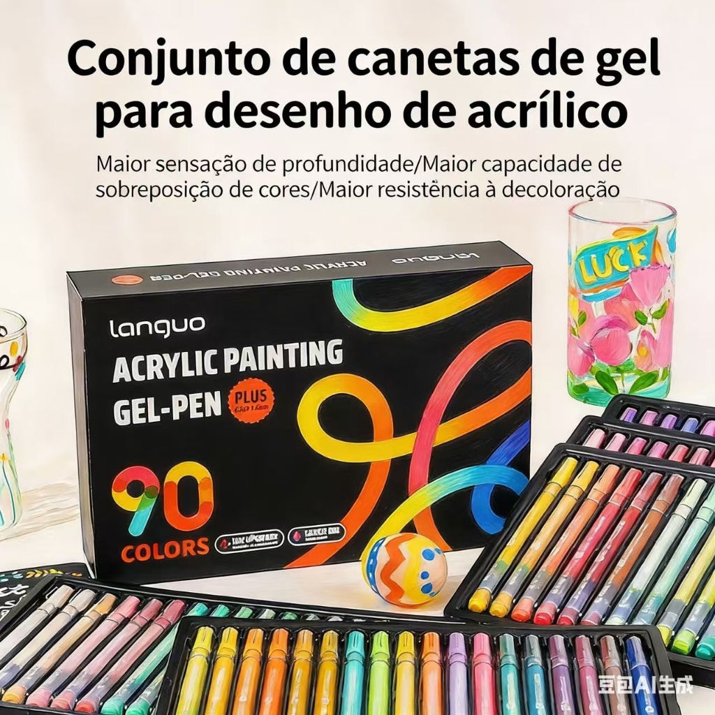 Kit Canetas Acrílicas 90 Cores Blueberry PLUS 1.0mm – Tons de Pele, Alta Pigmentação, Grande Capacidade, Caneta Gel para